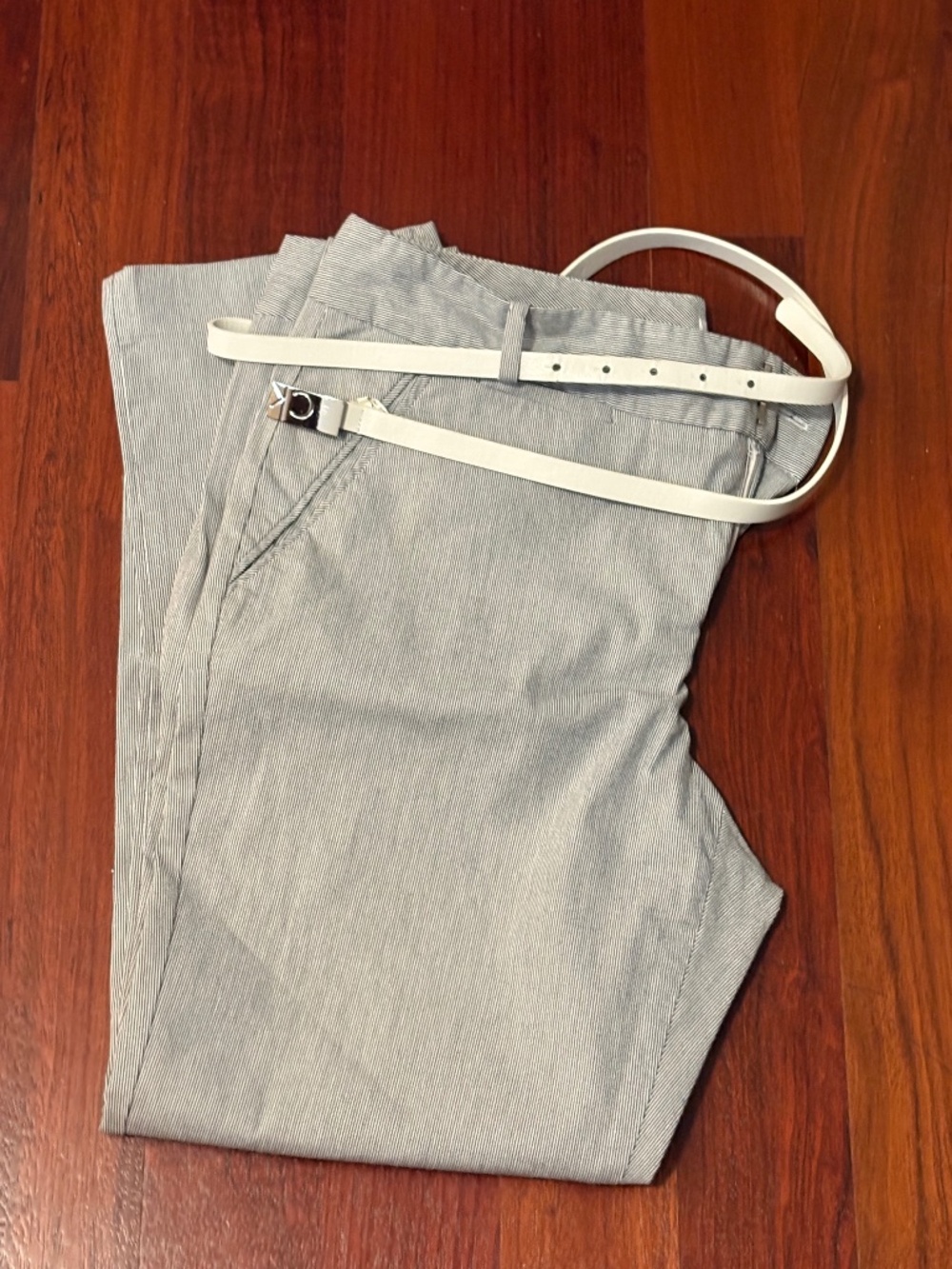 Calvin Klein Pinstripe Pants with Accent Belt